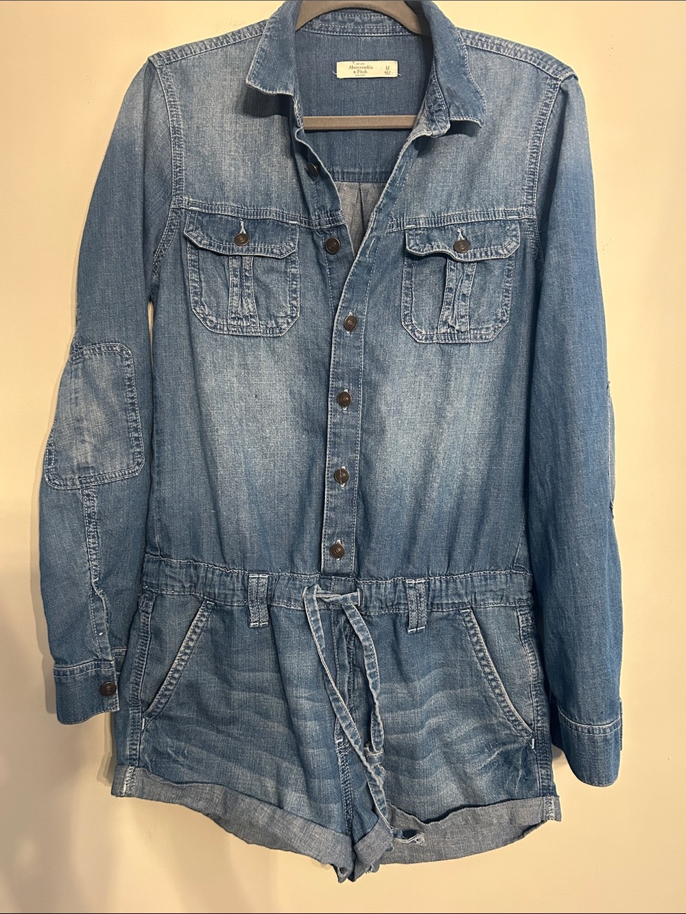 Abercrombie & Fitch Light Blue Denim Utility Romper Jacket